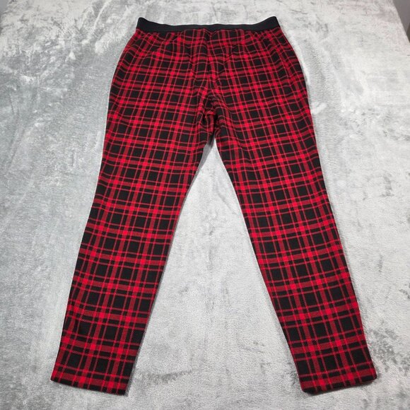 Talbots Pants 14 Red Black Buffalo Plaid Pull On Ankle Stretch Holiday - Picture 5 of 8